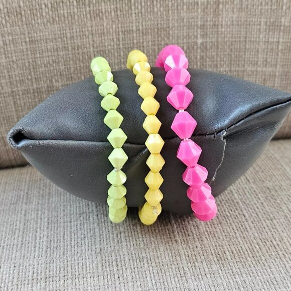 Women Bracelet Pink/Yellow/Green Beads Stretched Wrist Band Fashion Jewelry X 3 - Picture 5 of 11